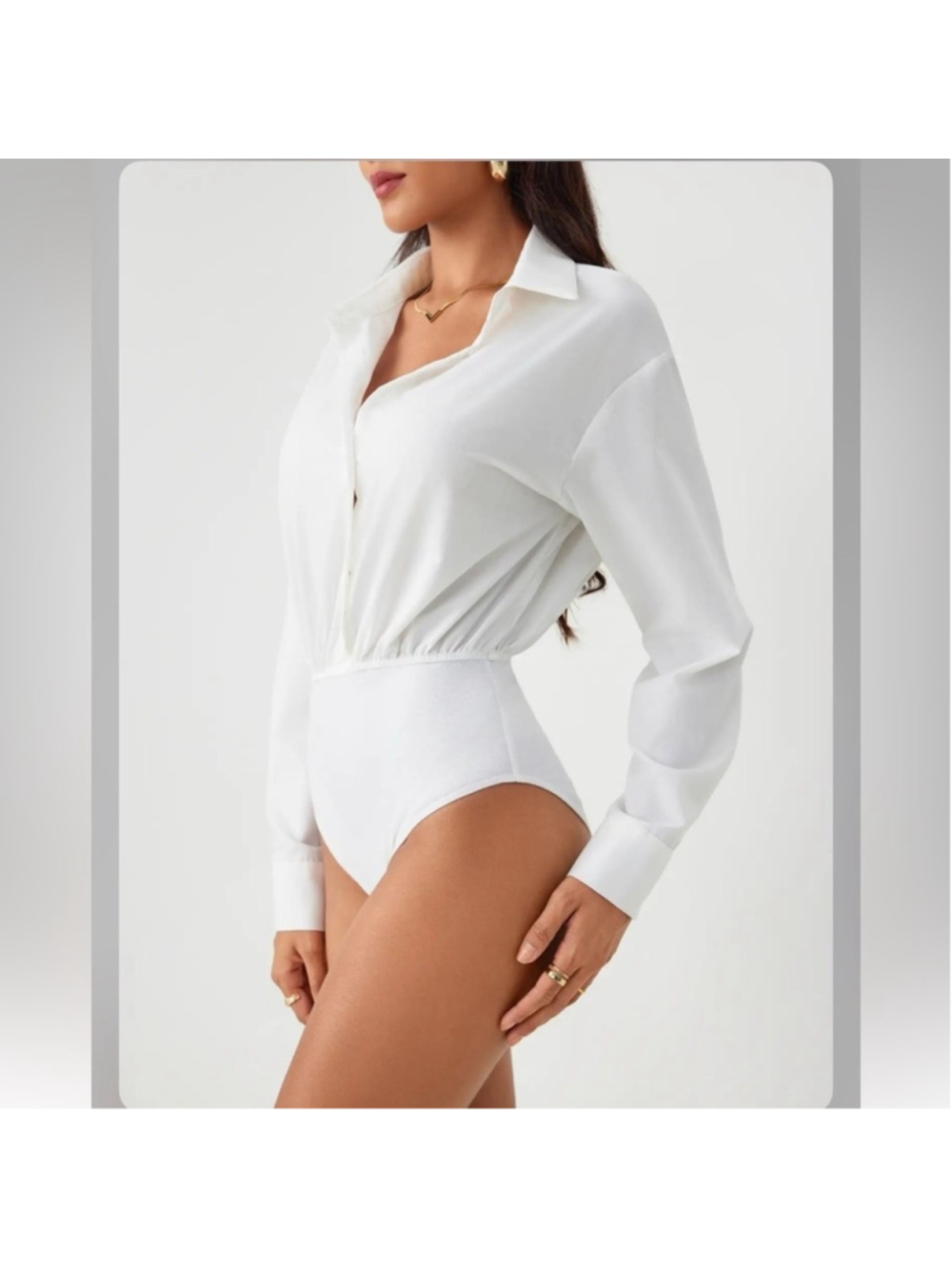 Cider COLLAR SOLID BUTTON LONG SLEEVE SHIRT BODYSUIT S UY10-1